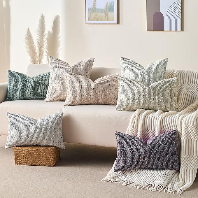 Allorry Soft Wool Decorative Throw Pillow Covers 26x26 Cream Gray SY011B26 | Cozy Soft Touch,Neutral Textured Boho Cushion Covers for Modern Farmhouse Sofa Bedroom Living Room Decor