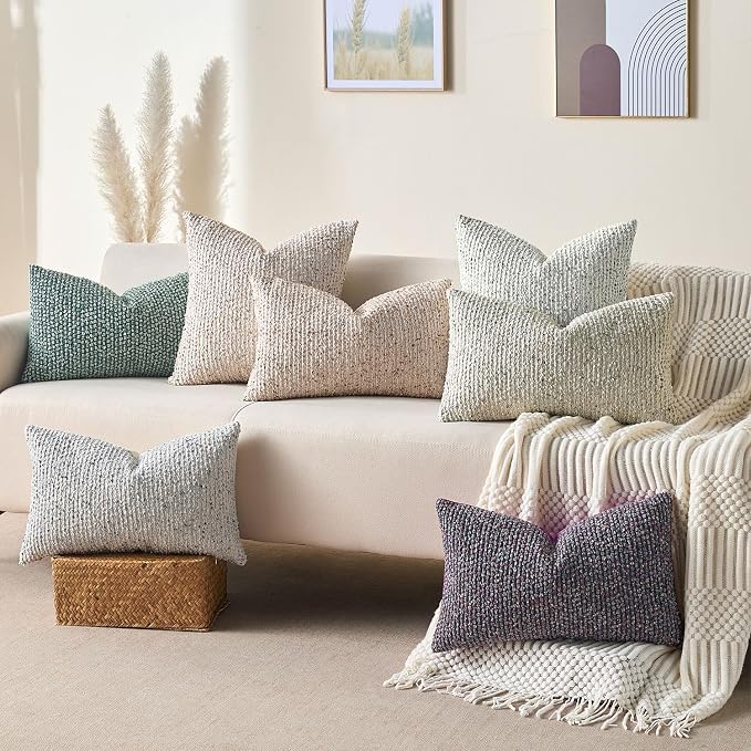 Allorry Soft Wool Decorative Throw Pillow Covers 24x24 Cream Gray SY011B24 | Cozy Soft Touch,Neutral Textured Boho Cushion Covers for Modern Farmhouse Sofa Bedroom Living Room Decor