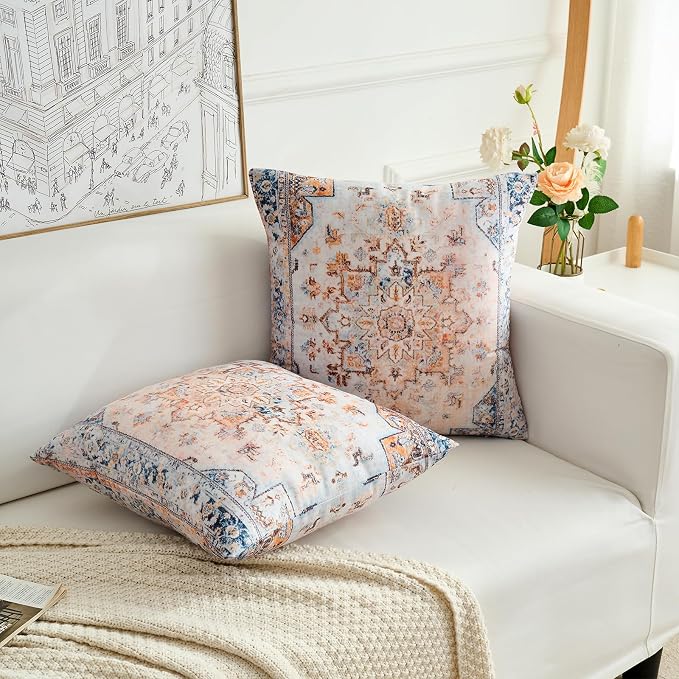 Boho Throw Pillow Covers 16x16 inch Set of 2,Boho Vintage Carpet Pattern Antique Ethnic Decor Double Sided Pattern Cushion Cover Soft Pillow Case Living Sofa Room Bed Square Pillow Cover