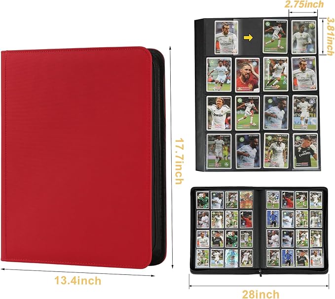 GERMUN Trading Card Binder 16 Pocket, 1024 Pockets Card Binders, Card Collection Binder, Card Album Folder for MTG, TCG, Sports Cards, Game Cards (Red)