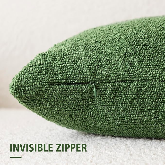 Foindtower Pack of 2 Decorative Textured Boucle Throw Pillow Covers Neutral Accent Solid Pillow Cases Cozy Soft Couch Cushion Case for Chair Sofa Bedroom Living Room Home Decor 22x22 Inch Forest Green