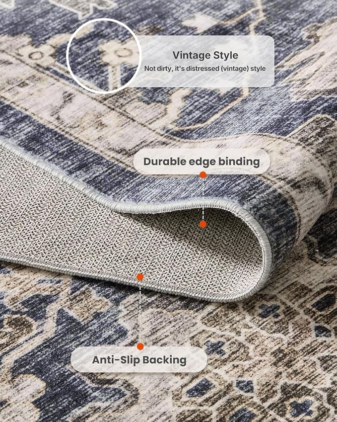 AMADA HOMEFURNISHING 2x3 Washable Area Rug, Low-Profile Entryway Rug with Non-Slip Backing & Durable Edge Binding, Vintage Rug Pattern, Small Rugs for Entryway, Kitchen & Living Room