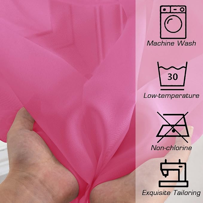 OWENIE Short Hot Pink Sheer Curtains 36 Inch Length 2 Panels Set, Kitchen Tiers Curtains Light Filter Rod Pocket Voile Cafe Curtain for Basement Bathroom Small Half Window, 42" W x 36" L, Hot Pink