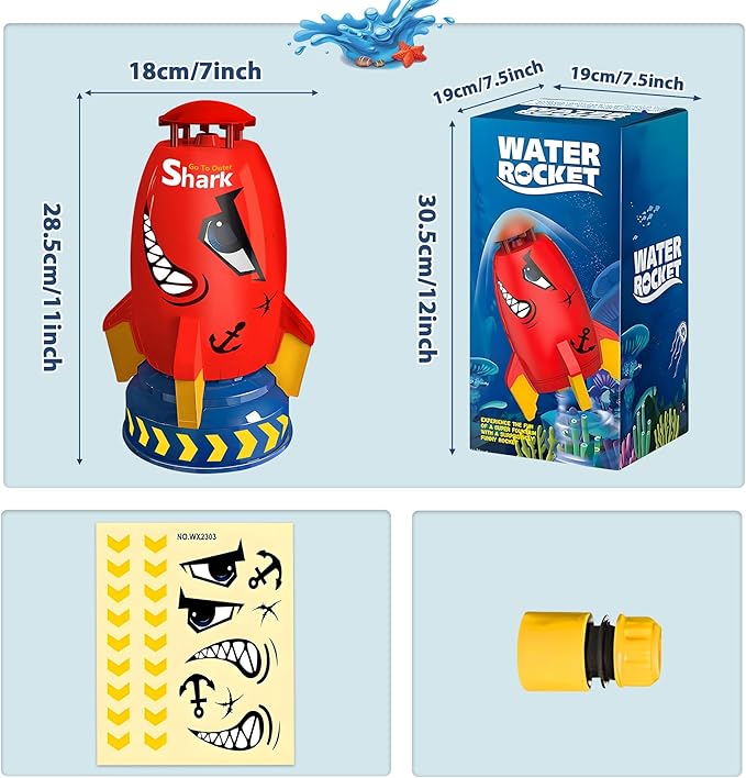 Outdoor Water Sprinkler for Kids Outdoor Water Rocket Splash, Kids Sprinkler for Outside Backyard, Summer Fun Pool Rocket Toys for Toddler Ages 3+ Gift Ideas, Red
