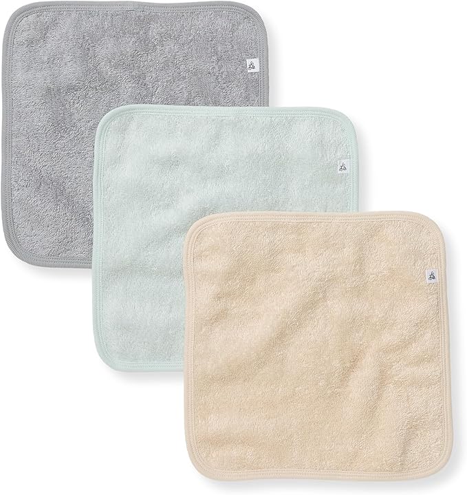 Burt's Bees Baby Washcloths for Infants, 100% Organic Cotton, Soft and Absorbent Knit Terry Face Towel, 9 x 9 in, 3-Pack