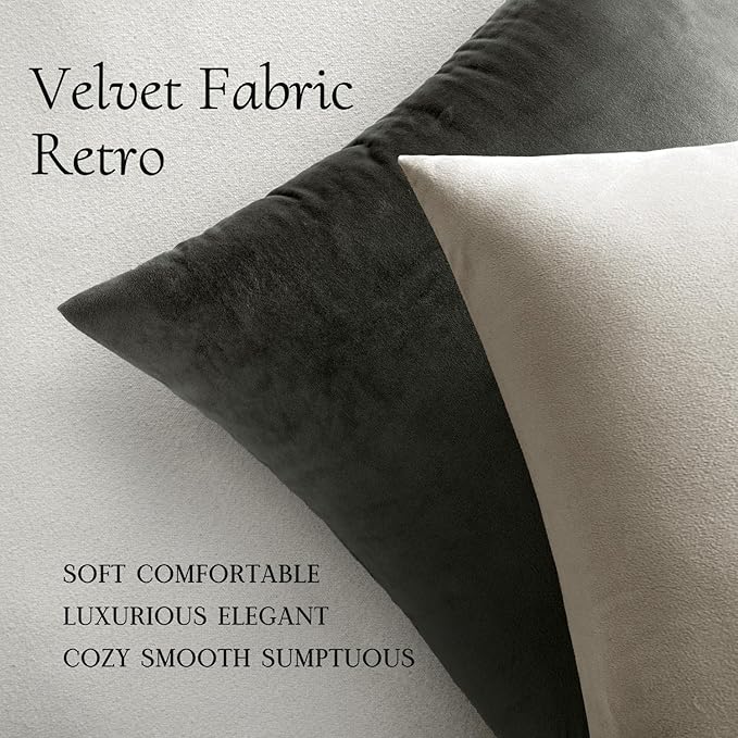 MIULEE 26x26 Inch Pack of 2 Euro Velvet Throw Pillow Covers Cream White | Soft Solid Decorative Euro Sham, Modern Luxury Home Decor, for King Bed Sofa Couch Bedroom Livingroom