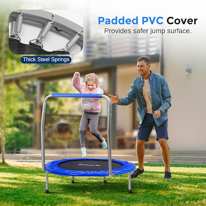 SereneLife 36″ Foldable Mini Trampoline for Kids - Compact Fitness Rebounder with Foam Handle - Safe, Stable Exercise Trampoline with 330lbs Max Load for Indoor/Outdoor Active Play & Exercise