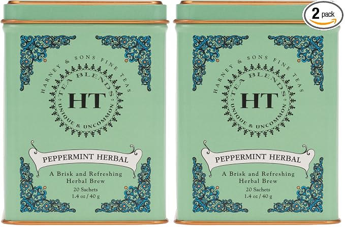 Harney & Sons Peppermint Herbal Tin, 20 Count (Pack of 2)