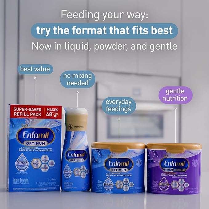 Enfamil Optimum Gentlease Baby Formula, Our Closest Formula to Breast Milk For Fussiness, Crying, Gas & Spit-up, Immune-Supporting Lactoferrin also found in Breast Milk, 19.5 Oz (Pack of 3)