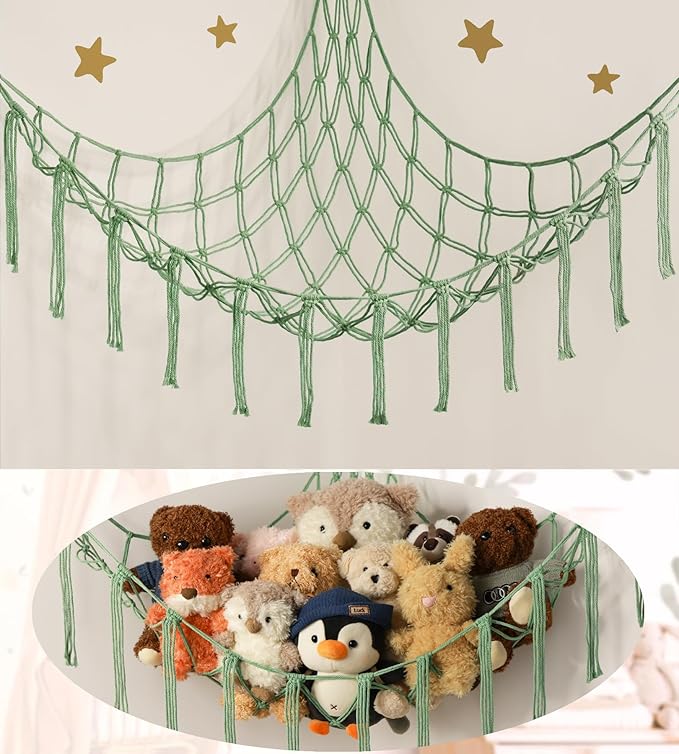 Large Stuffed Animal Hammock Corner Net for Toys Storage Hanging Stuff Animal Organizer Holder Black White Room Bedroom Nursery Decor Organization