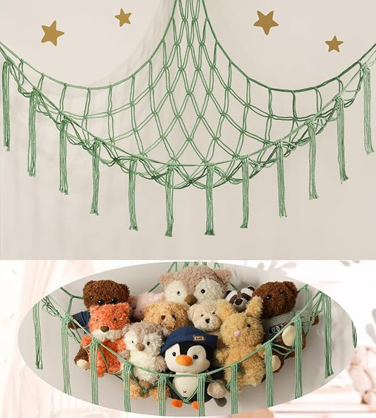 Large Stuffed Animal Hammock Corner Net for Toys Storage Hanging Stuff Animal Organizer Holder Black White Room Bedroom Nursery Decor Organization