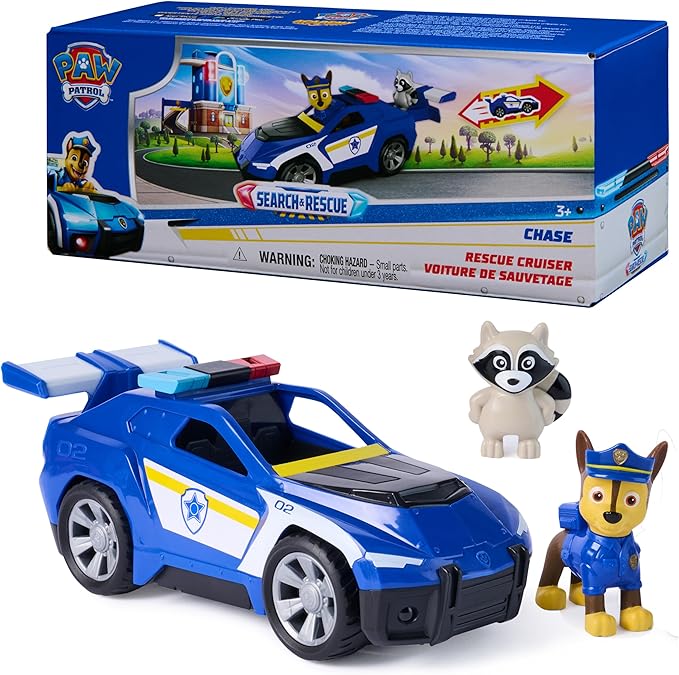 Paw Patrol: Search & Rescue, Chase Rescue Cruiser Vehicle with 2 Figures, Police Car Toy with Pull-Back Action, Kids Toys for Boys & Girls Ages 3+