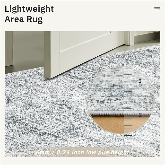 Soalmost 10x14 Area Rugs for Living Room Washable Rug Non-Slip Grey | Large Vintage Stain Resistant Carpet for Dining Bedroom, Low Pile Lightweight Foldable Floor Mat Nursery Home Office Decor