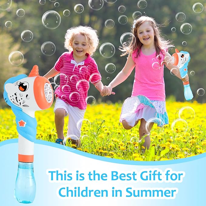 Unicorn Bubble Machine Wand for Kids Toddlers Age 1 2 3 4 5 6 7 8 Years Old Cute Birthday Party Easter Day Gift with Music&Light Baby Outdoor Outside Toy Game for Little Girl Boy Include Solution Blue