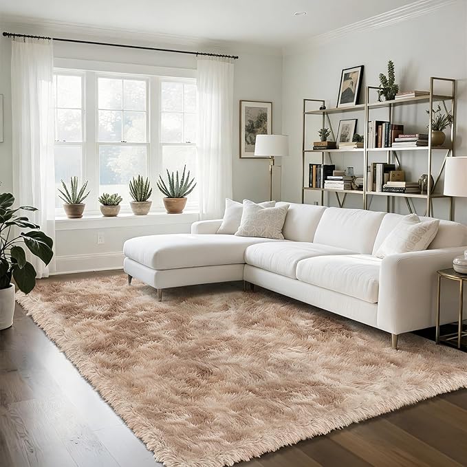 Fluffy Rug Shag Area Rug, Mottling Beige 5x8 Area Rugs for Bedroom, Small Bedside Rug, Soft Fluffy Shag Entryway Throw Rugs for Living Room Bedroom Room Home Decor