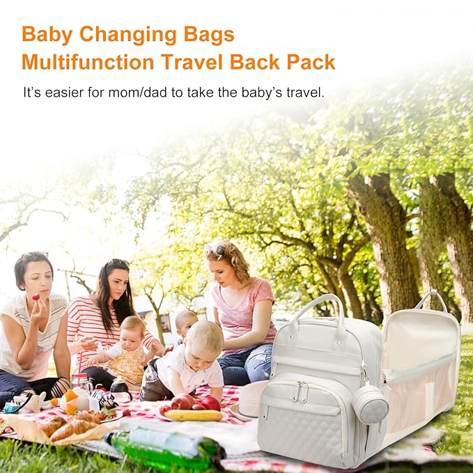 Astro alan Baby Diaper Bag with Changing Station, Waterproof Diaper Bag Backpack for Moms Dads with USB Charging Port, Baby Shower Gifts, Large Capacity diaper backpack, Beige