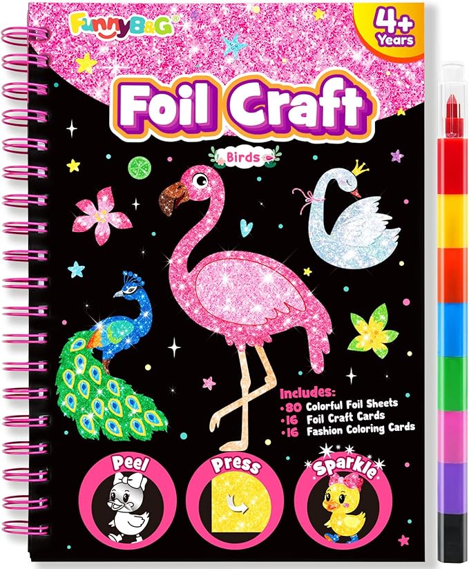 FUNNYB&G Foil Art Crafts for Kids Ages 4-8: Valentines Crafts for Kids 2026,Birthday Gift for Girls,Art and Crafts Supplies,Party Favors,Creative Toys for Girls Boys 4 5 6 7 8 9 Years Old(Birds)