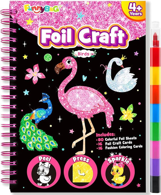 FUNNYB&G Foil Art Crafts for Kids Ages 4-8: Valentines Crafts for Kids 2026,Birthday Gift for Girls,Art and Crafts Supplies,Party Favors,Creative Toys for Girls Boys 4 5 6 7 8 9 Years Old(Birds)