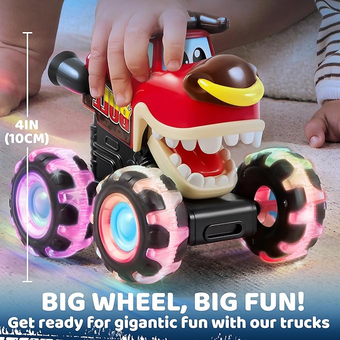 JOYIN 3 Pack Monster Truck Toy - Motion Activated Light Up Cars for Toddlers - Monster Glow Rover LED Wheels - Baby Boy Toys - Press and Go Dinosaur Trucks for Kids Valentines Day Boy Birthday Gifts