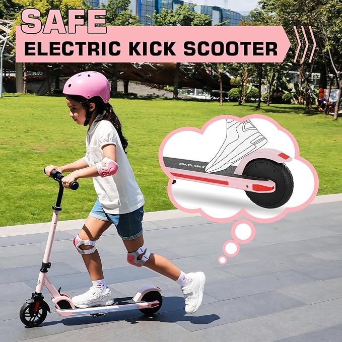 Caroma Electric Scooter for Kids Ages 6-14, 150W/180W Motor,10 MPH Max Speed & 7 Miles,Adjustable Height & Speed,Colorful Lights,LED Display,Foldable Kids Electric Scooter 132 Lbs Max Load