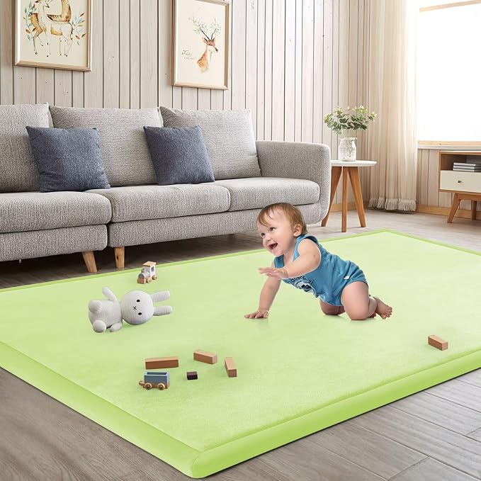Baby Play Mat for Floor Nursery Muscle Mat Area Rug Playroom Rug 79x158" Elastic Foam 1.3" Thick Crawling Mat for Babies,Toddlers, Infants (Light Green)