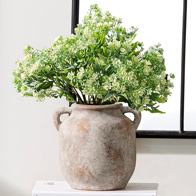 Vanselia Ceramic Flower Vase Home Table Decor Living Room Farmhouse 6 in | Small Rustic Decorative Flowers Vases Plant Modern Decoration for Kitchen Shelf Coffee Dining Centerpieces Desk