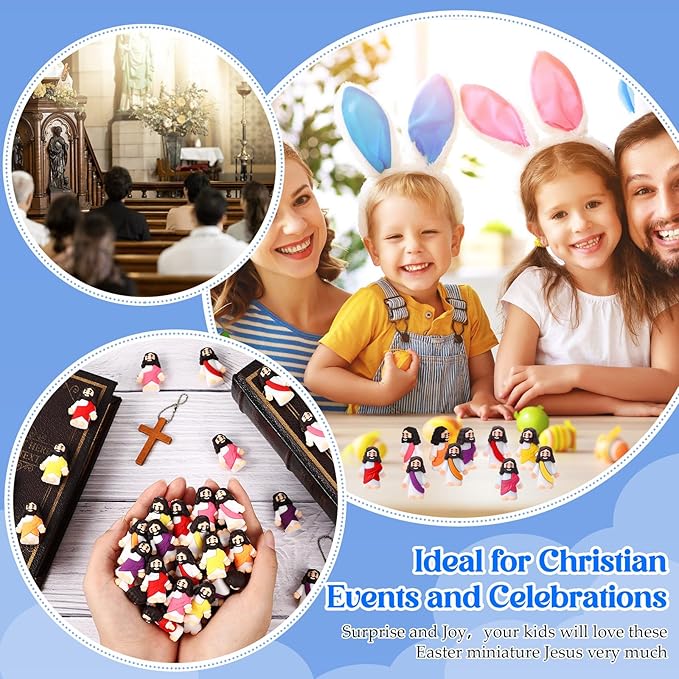 Bememo 300 Pcs Little Jesus Figures Bulk Original Design Mini Pocket Jesus Toys Rubber Figurine to Hide and Seek Religious Party Favors Sunday School Craft Baptism Gifts(Bright Colors)