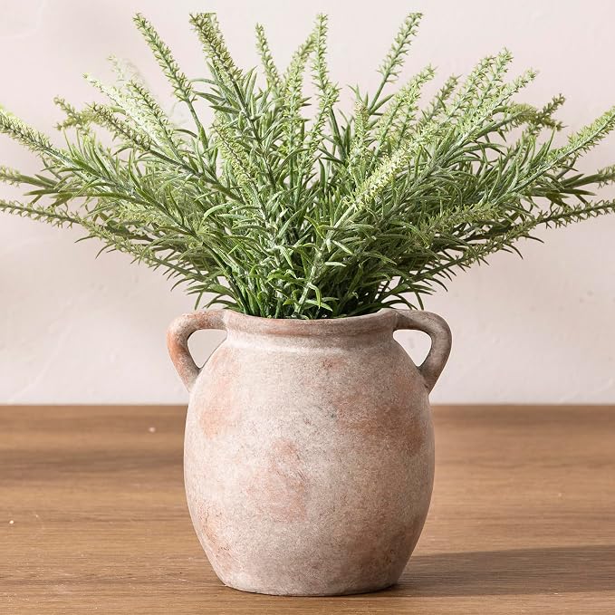 Dobbyby Ceramic Flower Small Vase 6 inch Farmhouse Rustic Vase Decorative Pottery Terracotta Vases for Home Decor Table Mantle Fireplace Living Room Bathroom Wedding Centerpiece