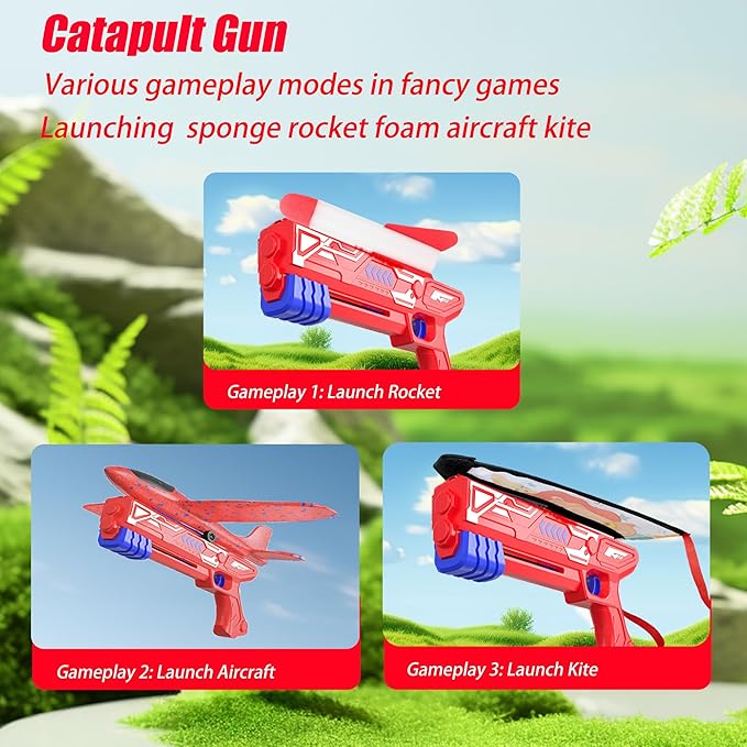 4PCS Airplane Launcher Toys, EVA Foam Glider Catapult Plane Toy for Kids Flying Toy - Fun Outdoor Flying Toy for Children Birthday Gifts for Boy Girl, Party Supplies,Red