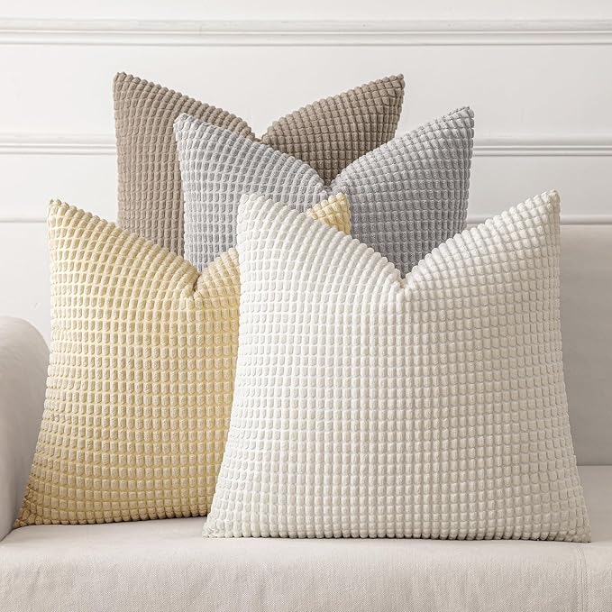 MIULEE Neutral Harmony Decorative Pillow Covers 20x20 Inch Set of 4 | Rustic Farmhouse Boho Soft Throw Pillows, Corduroy Couch Pillowcases, Nordic Home Decor for Sofa Living Room Bed
