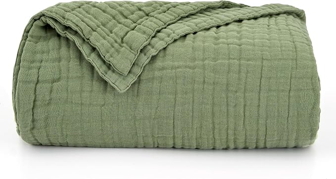 Love's cabin 100% Cotton Muslin Blanket, 6 Layer Lightweight Breathable Gauze Throw Blanket 50 x 60 Inches, Soft All Season Blanket for Couch, Bed, Sofa, Sage Green