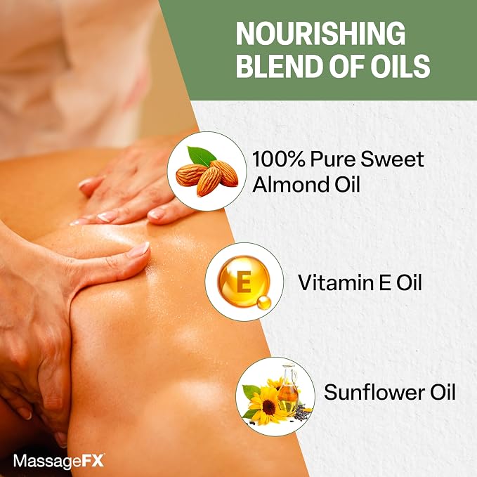 Massage Oil by Massage FX - 100% Pure Sweet Almond & Sunflower Seed Oil - Vitamin E - Ivy, Arnica & Aloe - Unscented - Perfect for a Full Body Massage, Maximum Friction - Paraben Free - 5 Gallons