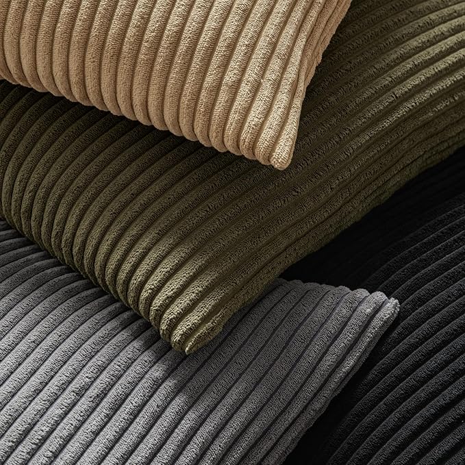 MIULEE Euro Corduroy Throw Pillow Covers Set of 2 24x24 Olive Green | Soft Striped Textured Cushion Cases, Boho Natural Greenery Pillowcases for Home Decor, for Couch Chair Sofa Bed Living Room