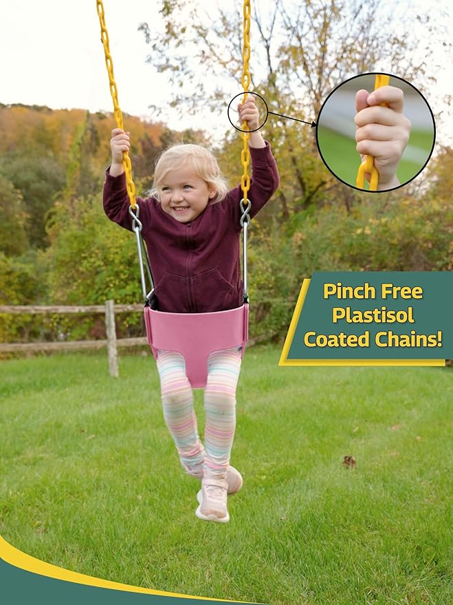 Eastern Jungle Gym Heavy-Duty High Back Full Bucket Toddler Swing Seat | Coated Chains Fully Assembled | Pink Swing Set Accessory