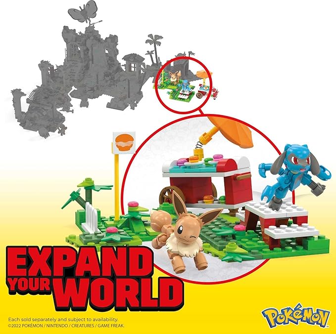 MEGA Pokémon Action Figure Building Toys Set, Pokémon Picnic With 193 Pieces, 2 Poseable Characters, Eevee and Riolu, Gift Idea For Kids