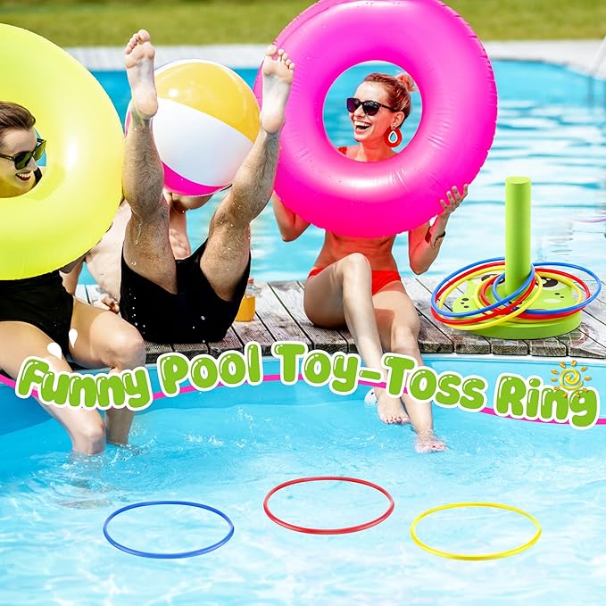 Hiboom Pool Ring Toss Games Toys, Swimming Pool Games for Adults and Family with 6 Pcs Throwing Rings, Water Foam Toss Float Toys for Summer Outdoor, Beach, Yard, Party(Frog)
