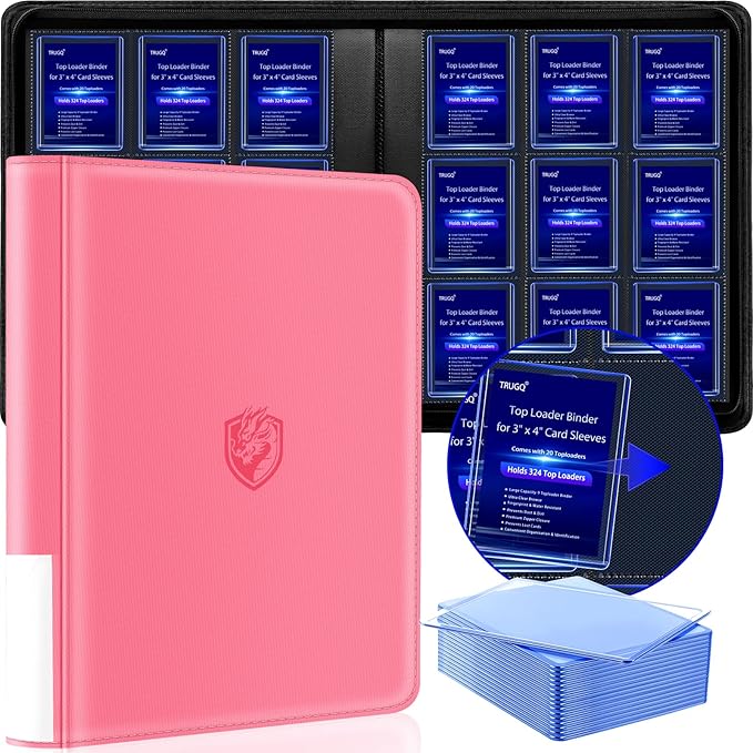 Toploader Binder Holds 324 Toploaders - 20 Toploaders|Waterproof PU Leather + Anti-Yellowing PP Inserts | Ridge Tab Sorting Portable top loader binder for cards(For Sports/Game Cards)