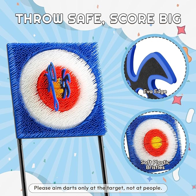 A11N SPORTS Axe Throwing Game with Steel Frame and Bristle Target, Safe Indoor Outdoor Target Game Set, Adjustable Height Yard Game with Axes & Stars for Backyard, Lawn, or Party Play