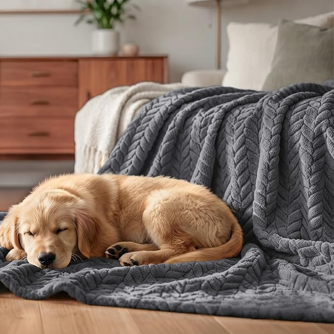 Exclusivo Mezcla Soft Fleece Bed Blanket Queen Size, 90”x90”, Dark Grey | Cozy Fluffy Lightweight Blankets for Summer, Decorative Plush Flannel Throws for Living room, Bedroom with Leaves Pattern