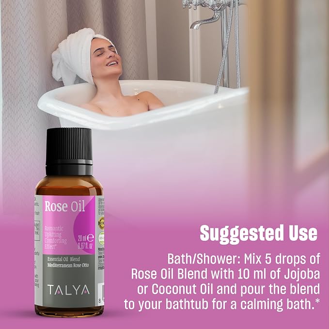 Talya Herbal Rose Essential Oil Blend for Skin Care and Relaxation - Topical for Mature Skin, Dry Skin - Diffuse to Elevate Mood - Rose Oil Blend for Aromatherapy - Anti Aging Wrinkle 20ml 0,67 fl oz
