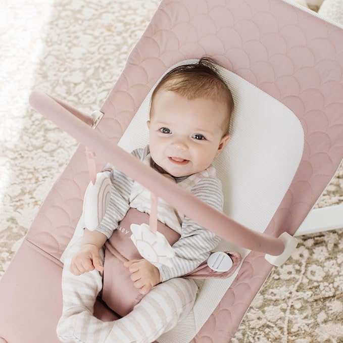 Baby Delight Alpine Deluxe Portable Baby Bouncer | Infant | 0-6 Months | 100% GOTS Certified Organic Cotton Fabric | Organic Rose