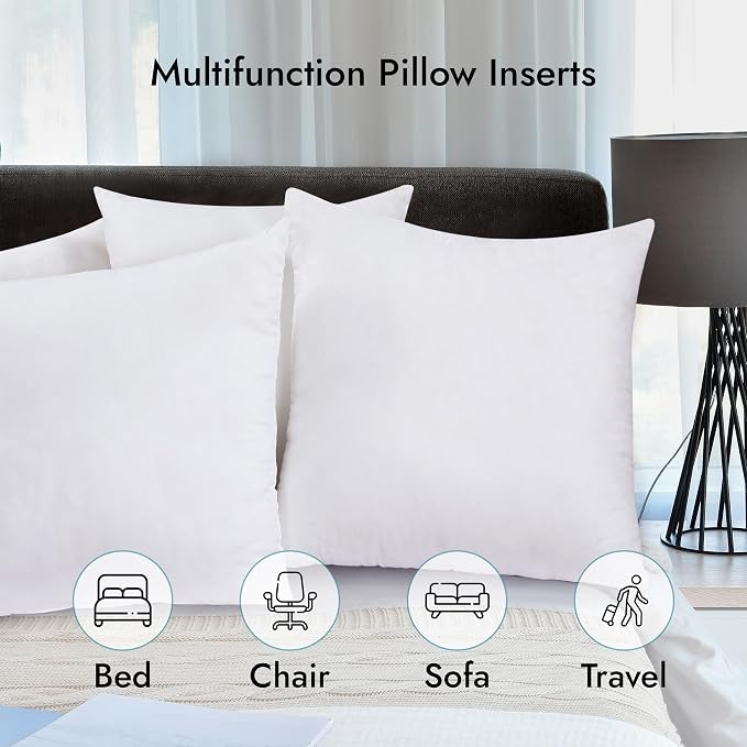 ROYALE LINENS 18 x 18 Pillow Insert - Down Alternative Throw Pillows Insert - Square Pillow Pack of 2 White - Bed & Couch Pillows - Inner Cushion for Bed, Cushion for Living Room - Shams Stuffer