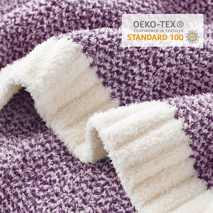 Snuggle Sac Purple Throw Blankets for Couch, Super Soft Warm Blankets Cozy Knit Fuzzy Plush Lightweight Throws for Sofa, Bed,Living Room, Heather Purple, 50x60 inches