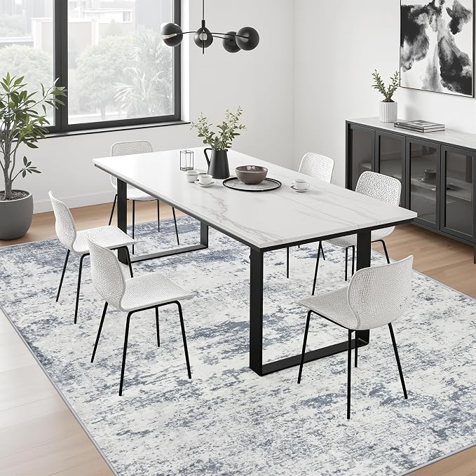 6x9 Area Rug Living Room Rug: Washable Modern Abstract Soft Thin Rug Indoor Floor No Slip Carpet for Bedroom Dining Room Farmhouse Nursery Home Office - Blue Grey