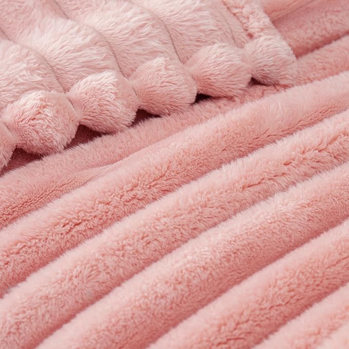 Exclusivo Mezcla Striped Twin Size Fleece Blanket for Bed, Couch, 60"x80" | Soft Breathable Cozy Bed Blankets, Lightweight Plush Fluffy Fuzzy Jacquard Decorative Blankets