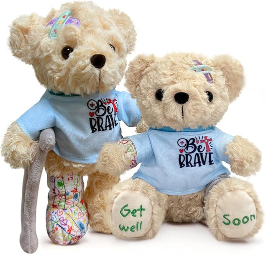 2-Pack Get Well Soon Bears - Broken Arm & Leg Plush Stuffed Animals in Hospital Gowns | Recovery Gift Set for Kids, Toddlers, Boys & Girls | Super Soft Plush with Safety Certified Get Well Gifts
