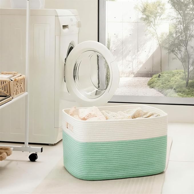 Artfeel Blanket Basket,Rectangle Woven Baskets for Storage,65L Laundry Basket for Decorative Nursery Blanket,Toys,Dirty Clothes and Magazine in Shelves,Baby Room,and Living Room