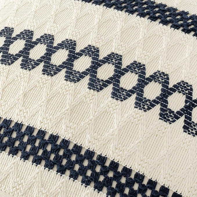 MIULEE Set of 2 Navy Blue Boho Decorative Pillow Covers 20x20 Inch | Farmhouse Couch Throw Pillows, Modern Coastal, Cotton Cushion Covers, Macrame Woven Home Decor for Bed Sofa Chair