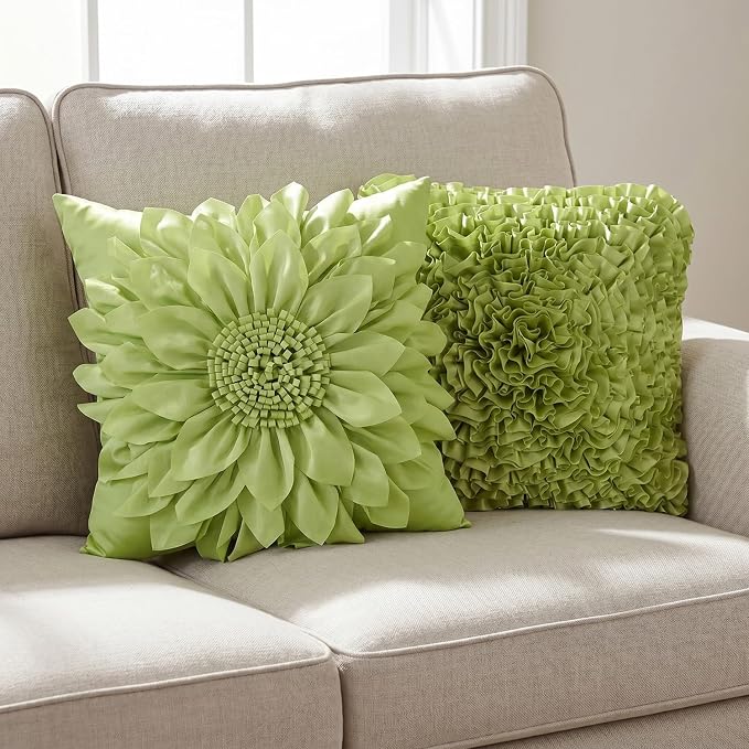 Sage Green Accent Flower Decorative Throw Pillow Covers for Bed Sofa Couch | Bella's Giftshop Handmade Sunflower Taffeta Pillow Cases Living Room Bedroom Decor, 18x18 Inch