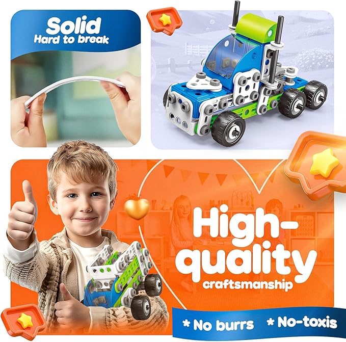 SMIESSKIDDO 18 in 1 STEM Toys, 175 PCS Building Toys for Kids Ages 4-8 5-7 6-8 Educational Activities for Boys 4-6 8-10 Construction Creative Games Birthday Gifts for 4 5 6 7 8+ Year Old Boy Girl